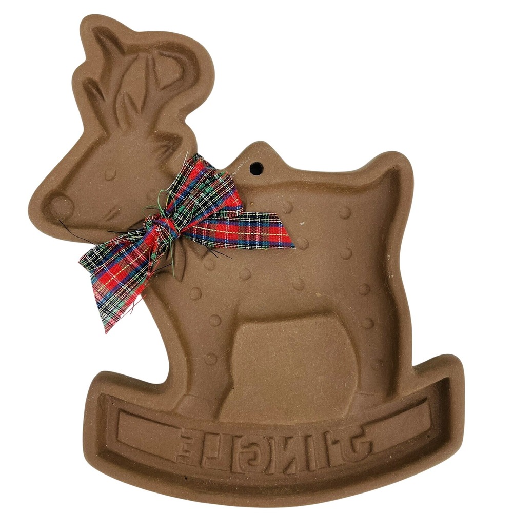 Hartstone Stoneware Cookie‎ Mold Rocking Reindeer Jingle Christmas Vintage USA